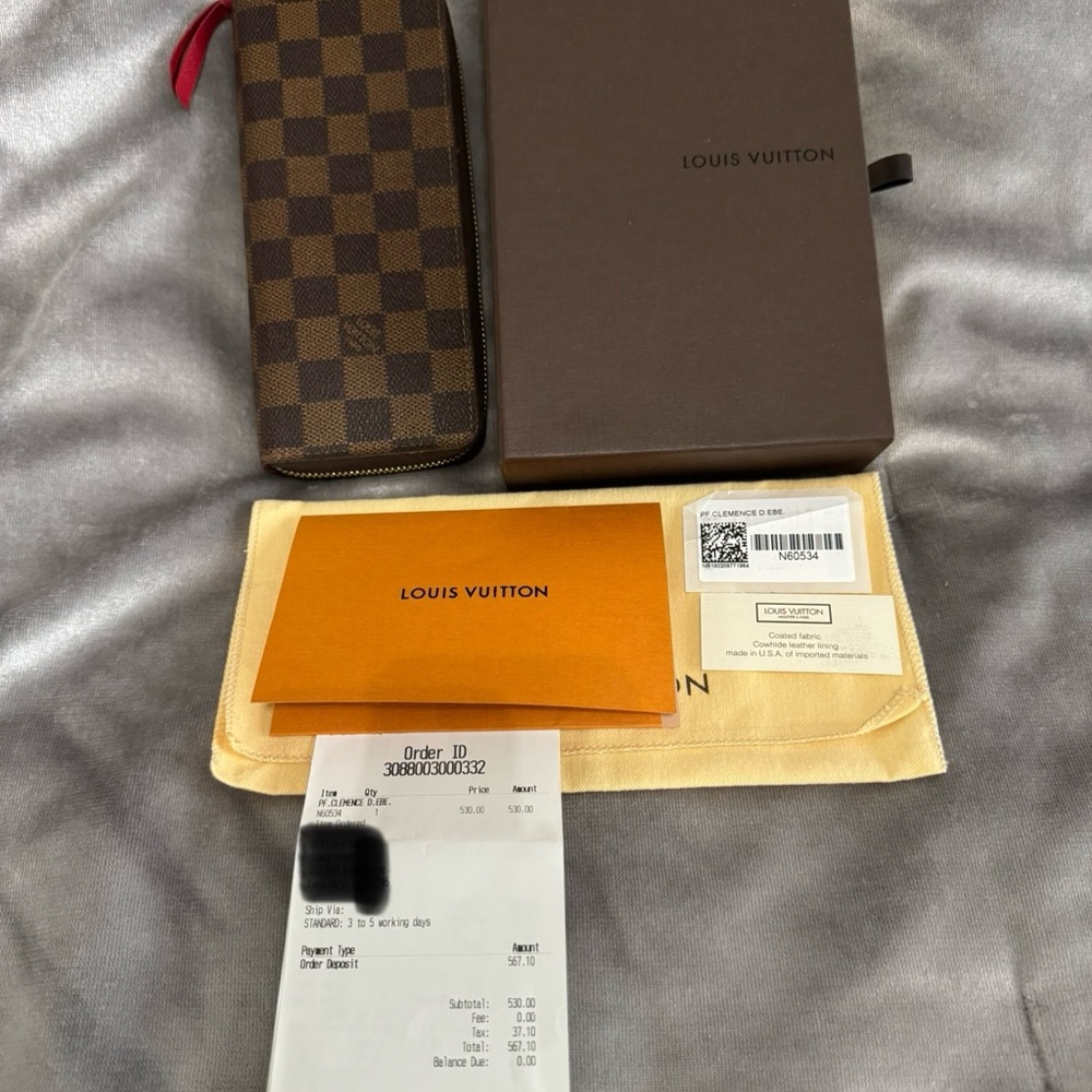 Louis Vuitton Clemence Damier Ebene Wallet with Cherry Red Interior